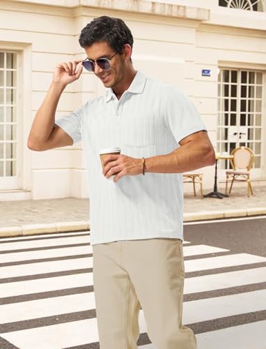 Image of TBMPOY Mens Casual Knit Polo with Pocket Textured Shirts Short Sleeve Classic Summer Vacation