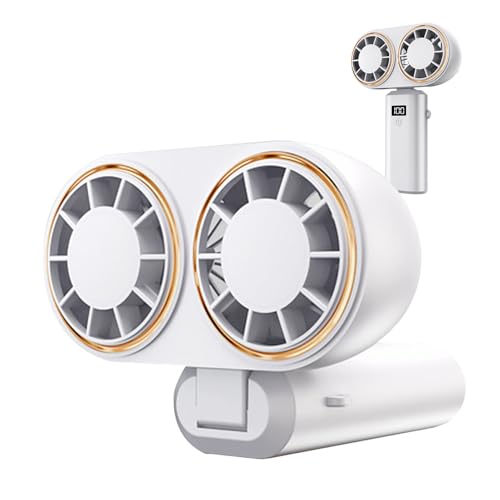 Genérico Ventilador Portátil De Mano,Ventilador Portátil para Viajes | Ligero Doble Cabezal 5 Velocidades Recargable Pantalla Digital para Deportes Exteriores, Interiores, Gimnasio, Camping