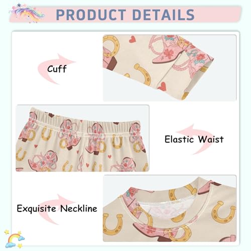 Pajama Sets Long Sleeve Cowboy Boots Horseshoes Hearts Soft Comfy Sleepwear 2 Piece PJS 3-8T4