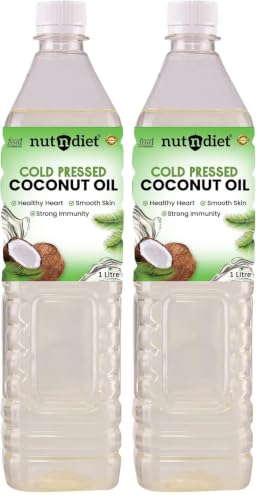 Image of nutndiet Cold Pressed Coconut Oil 1 Litre PET Bottle | Pure & Natural | Ideal for Cooking, Skin Care, Hair Care & Massage | Chemical-Free, Rich in Nutrients & Antioxidants (Pack of 2)
