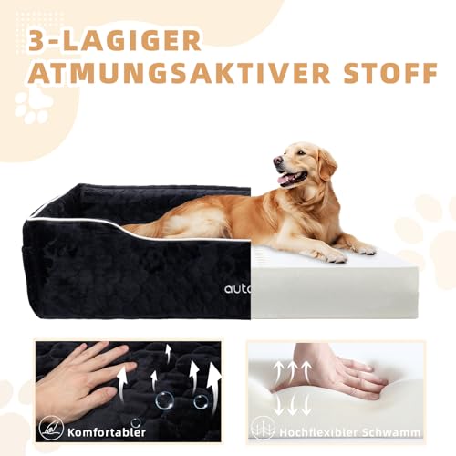 autozen Hunde Autositz für mittlerer große Hunde, Abnehmbarer Hundesitz Auto bis zu 54kg mit 2 Sicherheitsleinen, Waschbarer Hundebett Auto für den Rücksitz, Schwarz