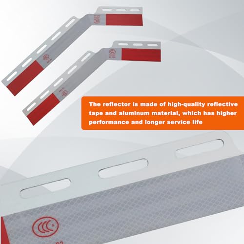 Image of 2Pcs Angled Aluminum Alloy Reflector Plates Strips with Reflective Tape for Semi Truck Trailer Mud Flap Hanger - Enhancing Conspicuity and Safety Caution with Warning Sticker - 24 inchx3 inch
