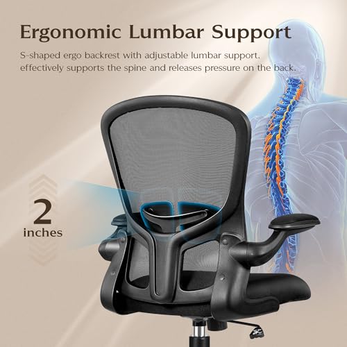 Image of FelixKing Office Desk Chairs, Ergonomic PC Desk Chair with Wheels, Adjustable Lumbar Support and Height, Swivel Computer Chair with Flip-up Armrests, Ergo Mesh Backrest for Working (Black, Pack of 2)