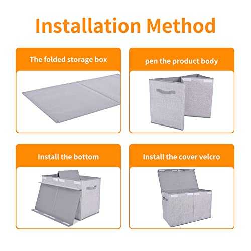 Large Toy Box Chest Storage Organizer With Lid,Collapsible Kids Toys Boxes Basket Bins With Sturdy Handles For Boys And Girls, Nursery, Playroom 25"X13" X16" (Light Grey) #TOP6