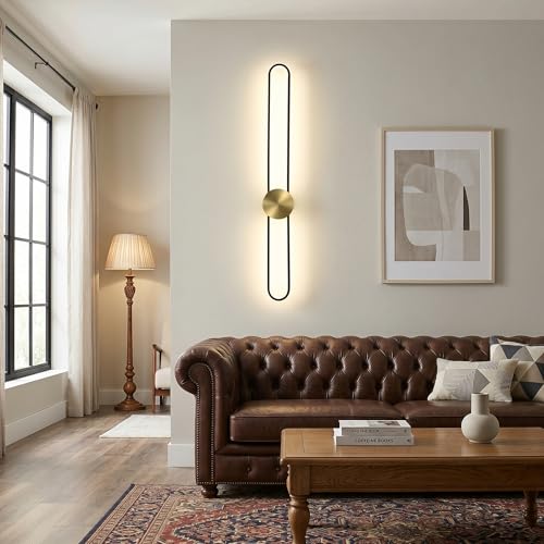 Image of JAYMP Modern Wall Sconce 4000K Dimmable LED Wall Light Fixture, Hardwired Wall Lamp for Living Room, Dining Room, Bedroom, Hallway, Lobby, Entryway, 1 Pack (Brushed Black, H110cm /43.3inch)