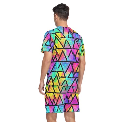 Colorful Triangle Men’s Pajama Sets Short Sleeve Lounge Wear with Elastic Waistband and Drawstring2