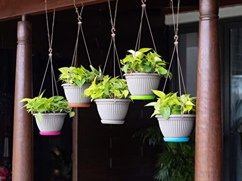 Image of Harshdeep Hanging Planters for Balcony - Bello - Indoor Outdoor Home Terrace Garden Decorative Round Sustainable Plant Container 10 Inch Set of 5 (Blue)