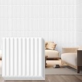 Nuanchu 32 Pcs 3D Slat Wall Panels 12 x 12 Inch PVC Fluted Textured Panel Cuttable Glue up Wall Art Decorative Tiles for Ceiling Studio Bathroom Interior TV Background (White) Nuanchu 32 Pcs 3D Slat Wall Panels 12 x 12 Inch PVC Fluted Textured Panel Cuttable Glue up Wall Art Decorative Tiles for Ceiling Studio Bathroom Interior TV Background (White)