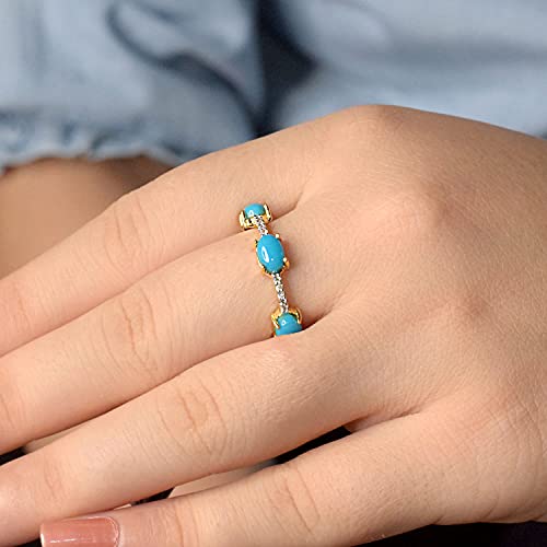 14k Yellow Gold Blue Turquoise Gemstone Eternity Band Ring For Women - 2.47 Carat Genuine Turquoise Gemstone Brilliant Cut Diamonds 0.14 Carats Designer Fine Rings For Women U3