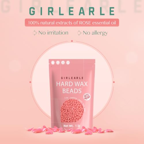 Image of GIRLEARLE 1LB Wax Beads for Hair Removal Sensitive Skin with Rose Formula | Hard Wax for Full Body, Facial, Brazilian Bikini, Armpit, Chest, Eyebrow, and Legs at Home Wax Refill for Women & Men (pink)