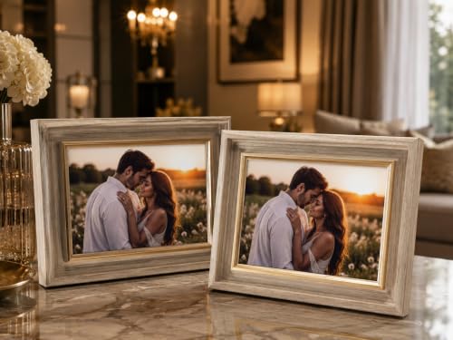 Image of 4x6 Inch Photo Frame Set of 2 - Acrylic Front Table Top Photo Frames with Stand, Dual Orientation Portrait & Landscape Display for Home Office Decor (light pine)
