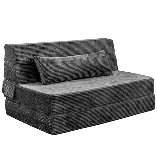 Folding Sofa Bed, Convertible Sleeper Chair with Pillow, High Density Memory Foam Fold Out Couch, Foldable Mattress Futon Sofa for Living Room/Dorm/Guest Use/Apartment/Home Office