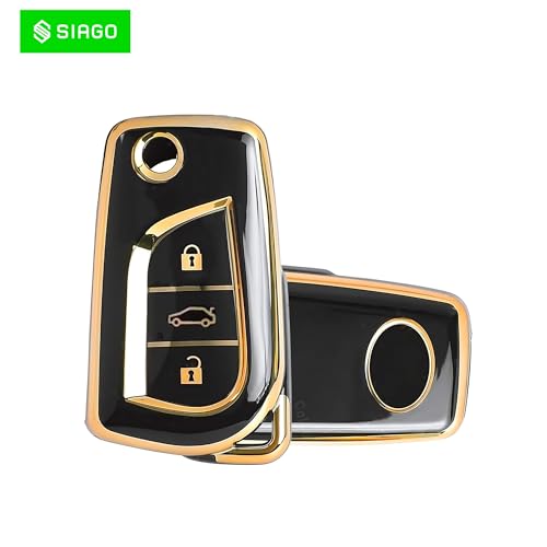 Image of SIAGO SIA343 TPU Key Cover and Metal Keychain Compatible for Toyota Corolla | Altis | Innova Crysta 3 Button Car Smart Key (Black Pack of 1)