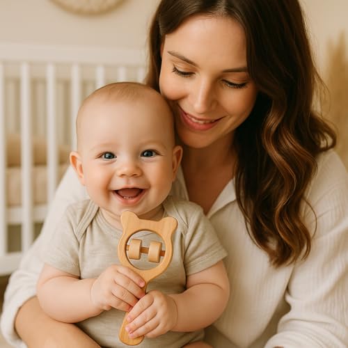Image of Shark Doo Doo Neem Wood Baby Teether Rattle | Organic & Handcrafted | Chemical-Free, Paint-Free, Antibacterial Teething Toy for Babies