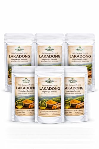 Image of Healthy Craft Lakadong Turmeric Powder | 7%+ High Curcumin | Meghalaya GI Certified Haldi | Raw, Natural & Unpolished | Superfood for Golden Milk & Daily UseRich Aroma & Deep Flavor (75 * 6=450 gm)