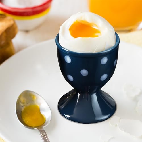 Image of Cinf Ceramic Egg Cups, Set of 2, Boiled Egg Holders for Breakfast, Blue | Set of 2 ceramic egg cups, easy to clean, elegant blue design for boiled eggs, breakfast serving and everyday dining