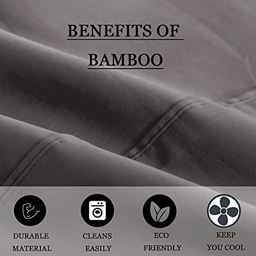Sonoro Kate Bamboo Sheets Bed Sheet Set - 100% Pure Organic Viscose - 400Tc Bamboo 6 Pieces - Fit 18-20 Inch Deep Pocket Silk Feel, Cooling, Anti-Static, Hypoallergenic (Dark Grey, King) #TOP4