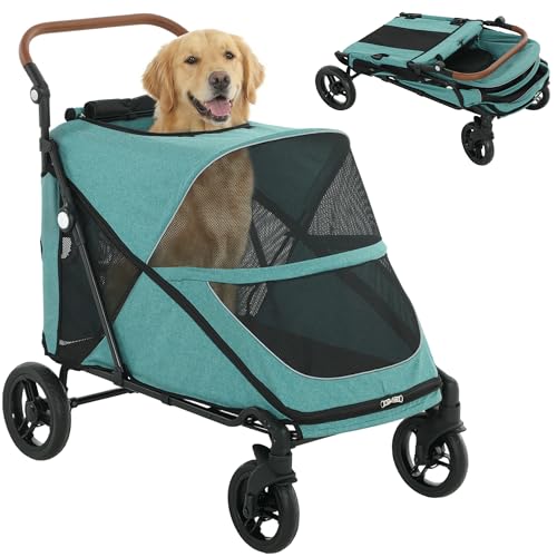 PawHut Dog Stroller for Large Dogs, One-Click Folding 4 Wheel Large Pet Stroller Wagon for Multiple...