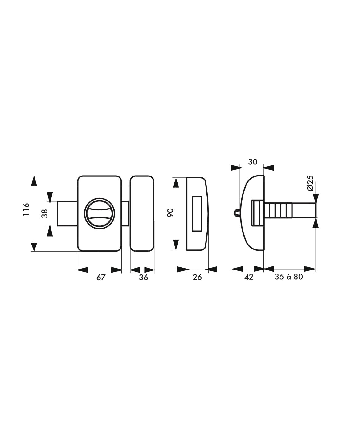 THIRARD - Cerradura con Botón Universal Ajustable - Cilindro Latón 35-80 mm - Acero Negro - 3 Llaves - Seguridad Doméstica - Puerta de Entrada - Botón/Cilindro - Negro