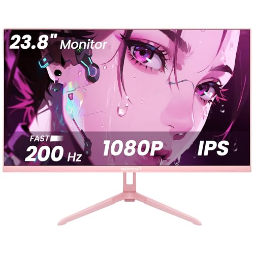 Image of SKitphrati Pink 24 inch Gaming Monitor 200Hz Refresh Rate FHD 1080p Resolution Fast IPS Panel 1ms GTG Response Time Adaptive Sync Built-in Speakers Pink Monitor