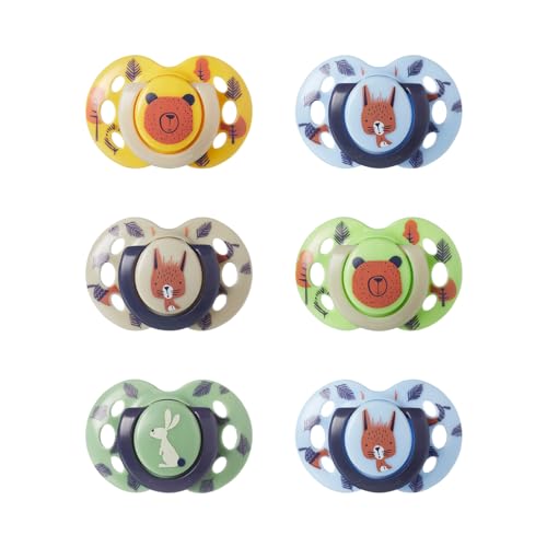 Tommee Tippee Fun Soothers 6-18m 6 Pack Symmetrical Silicone Teat Orthodontic Design BPA-Free Dummy Breathable Air Holes