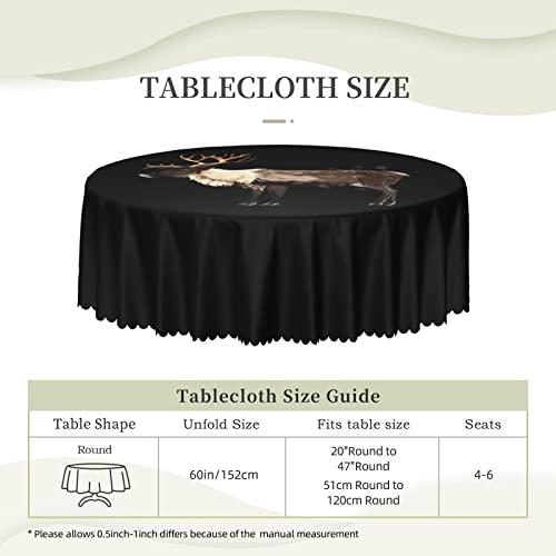 Pooedso Watercolor Painting Of Reindeer Tablecloths 60In Round Lace Waterproof Family Table Cover Tablecloth Kitchen Outdoor Party Decoration Tablecloths #TOP4