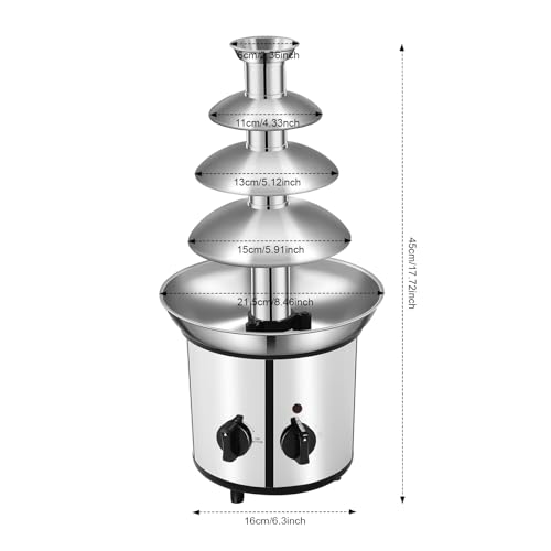 Chocolate Fountain 4 Tiers Chocolate Fondue Fountain Electric Melting Machine Stainless Steel Electric Chocolate Fondue Fountain Machine for Weddings, Birthdays, Graduation Parties