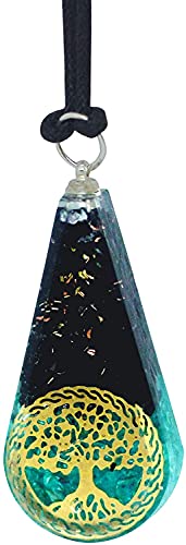 Orgone Pendant Black Tourmaline Blue Onyx Aquamarine with Life of Tree Necklace for Reiki Healing - Positive Energy Generator Orgonite Pendant Necklace Tourmaline Crystal - Chakra Balancing Yoga Meditation Crystal Necklace