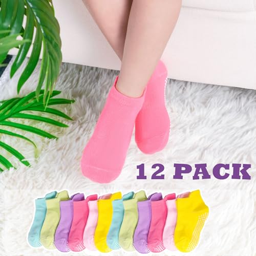 Image of Toddler Socks SkiBeaut 12 Pairs Non Slip Skid Ankle Socks For Kids Boys Grips Cotton Crew Socks For 1-10 Years