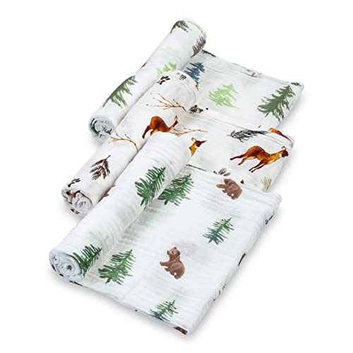 Image of LollyBanks Baby Blankets, 100% Muslin Cotton Swaddle Blanket for Boys and Girls, Soft and Large 47 x 47 Inches Newborn Swaddle, Breathable Baby Receiving Blankets, Registry (Forest Theme 3 Pack)