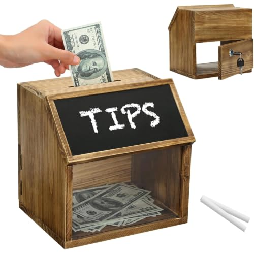 MyGift Wooden Tip Jar Donation Box with Lock