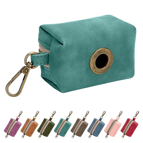 Image of Didog Dog Poop Bag Holder for Leash, Stylish PU Leather, Green