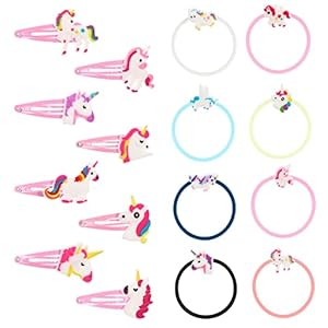 Lurrose 16 stks Eenhoorn Haar Clips Haarspelden Eenhoorn Armband Haar Ties Paardenstaart Houder Haaraccessoires voor Meisjes Vrouwen Maat M