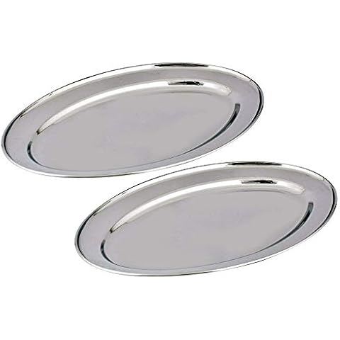 Gluecksshop - Juego de bandejas de fiesta ovaladas, de acero inoxidable, pulidas (2 unidades) Cover