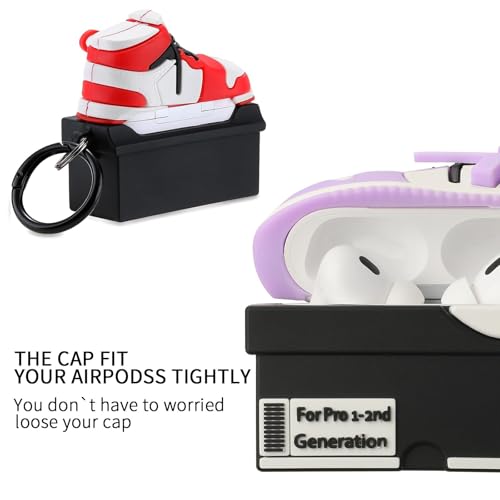 Image of [2Pack] Gedicht for Apple Airpods Pro Case Cover, Cute Cartoon Shoe Box Soft Silicone Protective Cases for AirPods Pro 1st Generation Case with Keychain for Women Men, Red+Purple