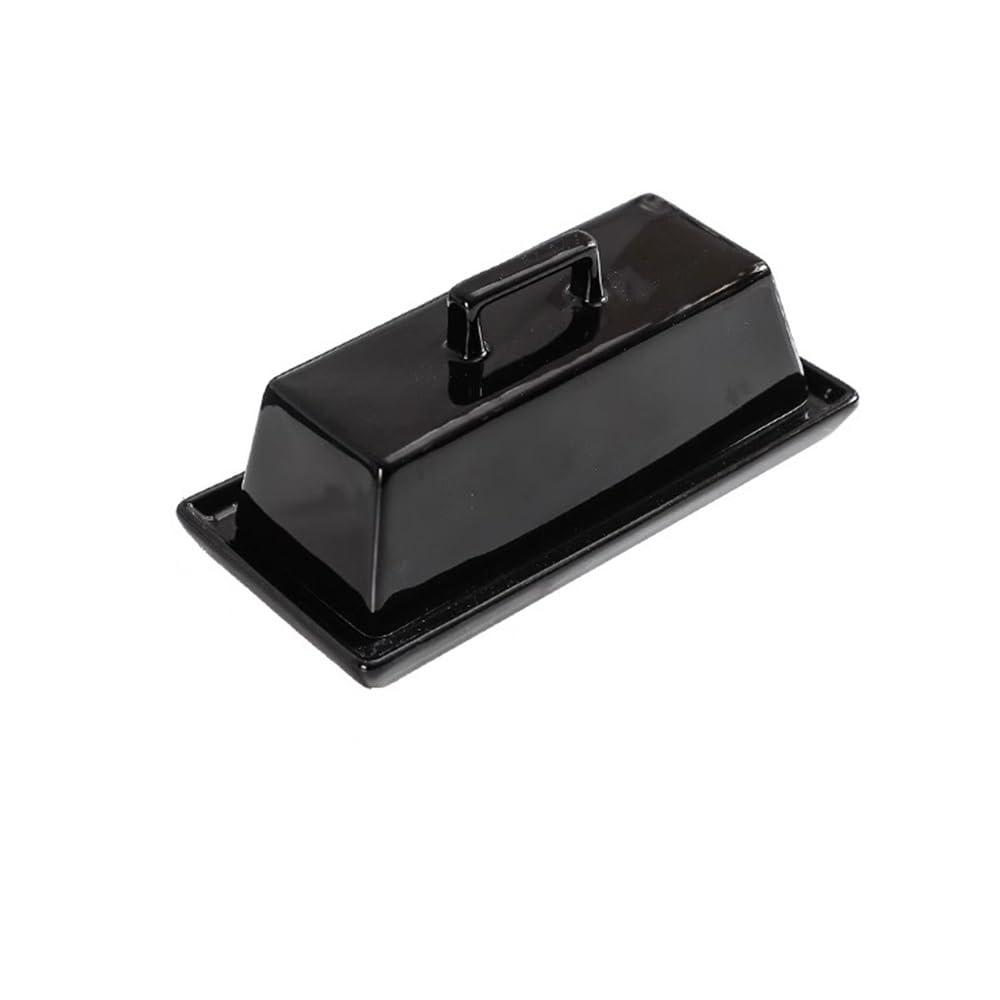 HPTHLY Butter Dish Simple Cheese Butter Dish With Lid Dim Sum Dish Ceramic Butter Dish Special Tableware Household Cheese Butter Box Butter Container (Black)