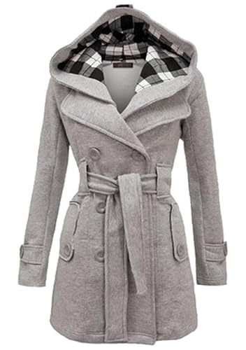 EFOFEI Damen Blend Midi Jacke Outwear Pea coat Jacke Karierter Mantel mit...