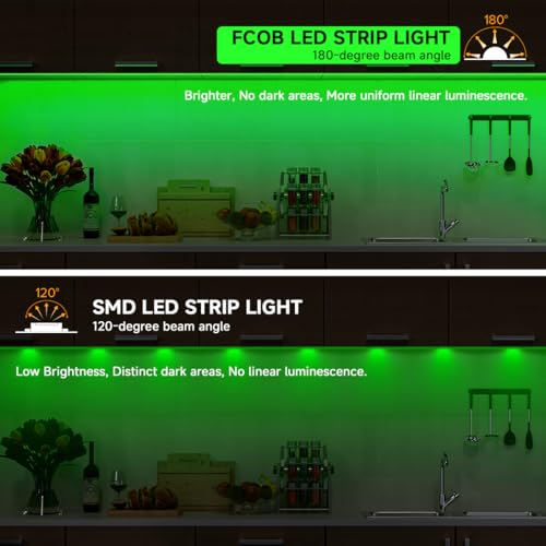 Image of BTF-LIGHTING FCOB COB LED Strip Lights 5V USB Powered Green Color for TV | 9.8FT 960LEDs CRI90+ Dimmable Super Bright LED Light with 3M Tape for TV Backlight PC 3D Printer Cabinet Home DIY Lighting