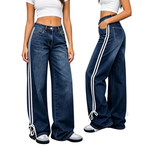 OTEEGX Baggy Jeans Striped Womens Stretchy Jeans Elastic Waist Track Pants