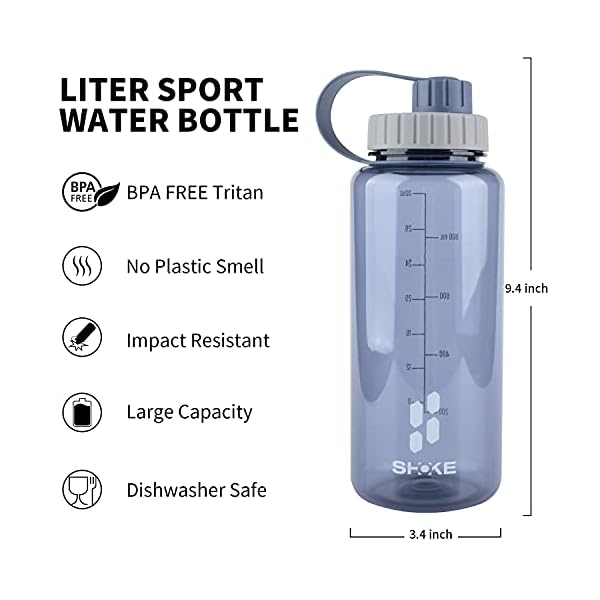 SHOKE-1-Liter-Water-Bottle-32oz-BPA-Free-Non-Toxic-Tritan-Wide-Mouth-Leakproof-Large-Sports-Water-Bottles-with-Handle-Gym-Space-Cup-For-Fitness-Yoga-Workouts-Hiking SHOKE 1 Liter Water Bottle, 32oz BPA Free Non-Toxic Tritan Wide Mouth Leakproof Large Sports Water Bottles with Handle, Gym Space Cup For Fitness Yoga Workouts Hiking with Sponge Bottle Brush