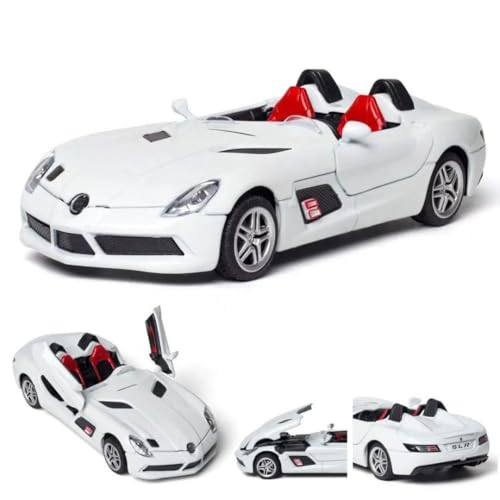 Image of 1 /32 Merceedes Benz SLR AMG GT Future Model Car - Exclusive Alloy Metal Pullback Toy with Openable Doors, Lights, and Music for Kids (1:32 Merceedes SLR- White)