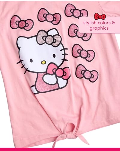 Image of Hello Kitty Girls Legging Set - 2 Piece Short Sleeve Graphic Tee Shirt for Girls and Matching Leggings for Kids Clothing Set