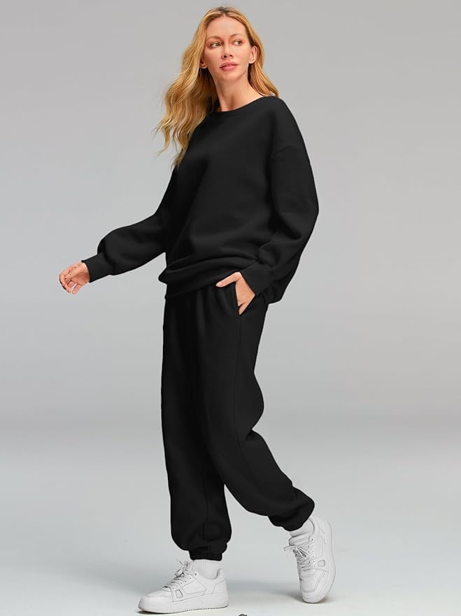 Image of Q - RIOUS Women Oversize Sweatshirt & Joggers Track Suit Co-ord Set, Black,Brown,Grey,(S-XL)