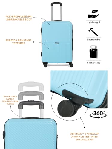 Image of Teakwood Meduim Size 8 Wheels Trolley Bag, Hard Cabin with Zipper Closure, Adjustable Push Button & Cross Side Strap, Number Lock System 360 Degree (Medium, Sky Blue)