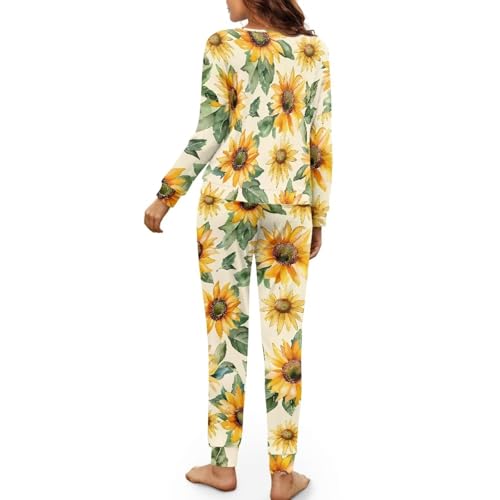 Image of Womens Lounge Set Long Sleeve Soft Pajama Sets | Casual 2 Piece Pj Outfit, Crewneck Sleepwear with Pockets, Adjustable Drawstring, Soft Comfy Fall Pajamas, Plus Size