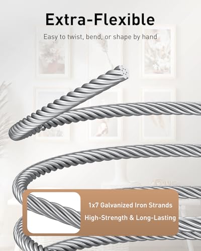 Image of Uniclife Picture Hanging Wire, 100 ft Picture Wire, Metal Wire for Hanging Pictures, Picture Frame Wire for up to 30 lbs, Picture Wire Hanging Kit for Photo, Mirror & Art