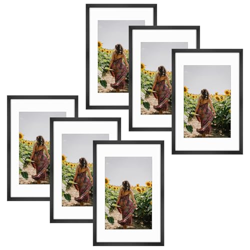 Image of Frametory, 16X24 Picture Frame Display 12X18 with Mat or Without Mat, Horizontal Vertical Wall Poster High Definition Glass, Wide Molding, Perfect for Home Decorate (Black, 6 Pack)