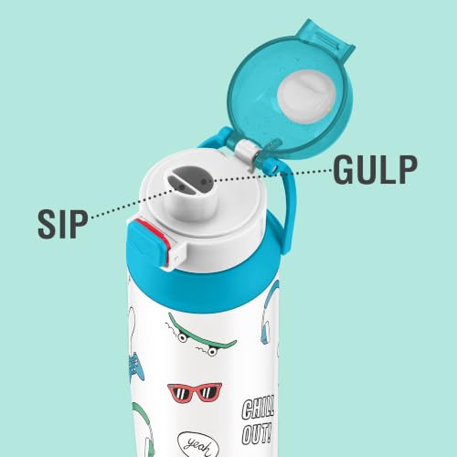 Image of Milton Steel Helio 900 Thermoware Water Bottle 600 ml with One Touch Safety Lock & Twin Lid Sip or Gulp, Long Hours Hot & Cold, Leak Proof, ISI Certified, PU Insulated, for Kids, School, Sky Blue