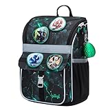 Baagl Schulranzen Jungen Mädchen für 1. Klasse - Ergonomische Schultasche für Kinder Zippy - Schulrucksack mit Brustgurt - Grundschule Ranzen Tornister, 18 l (Drachen)
