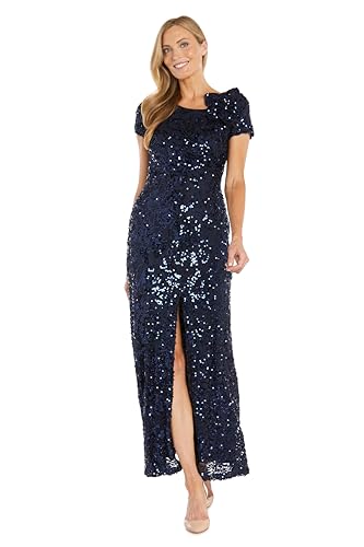 R&M Richards Women's Petite Midnight Bloom Lace Gown, Navy